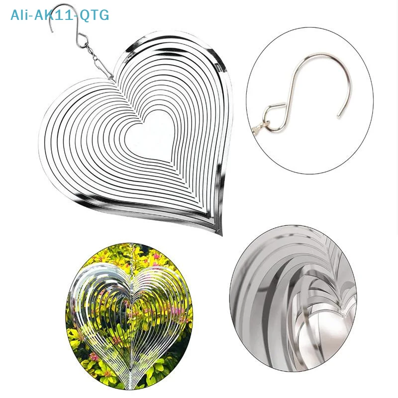 Hot Stainless Steel Reflective Bird Repellent With Hook 3D Rotating Heart Wind Chime Bird Deterrent Farm Garden Hanging Decor