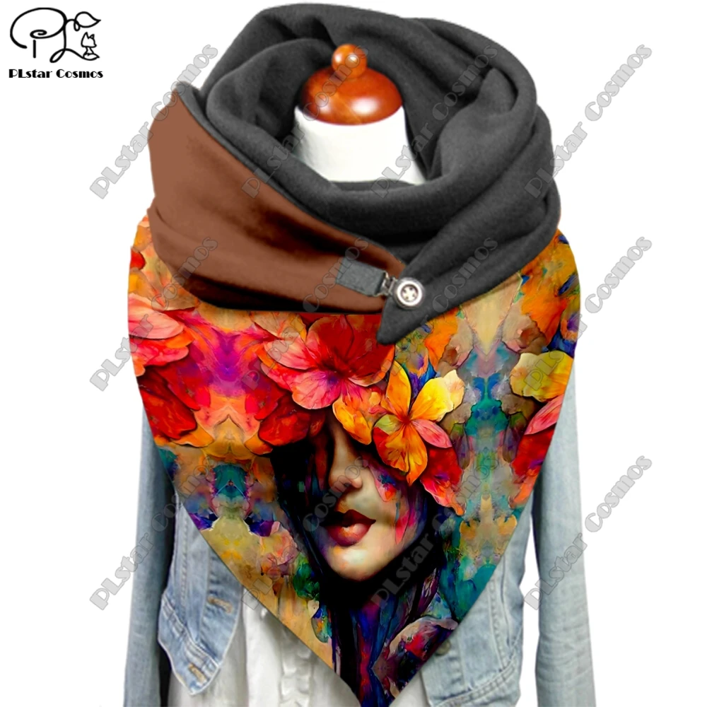 

PLstar Cosmos 3D printed retro gradient art pattern printed warm shawl scarf spring and winter large triangle scarf X-8