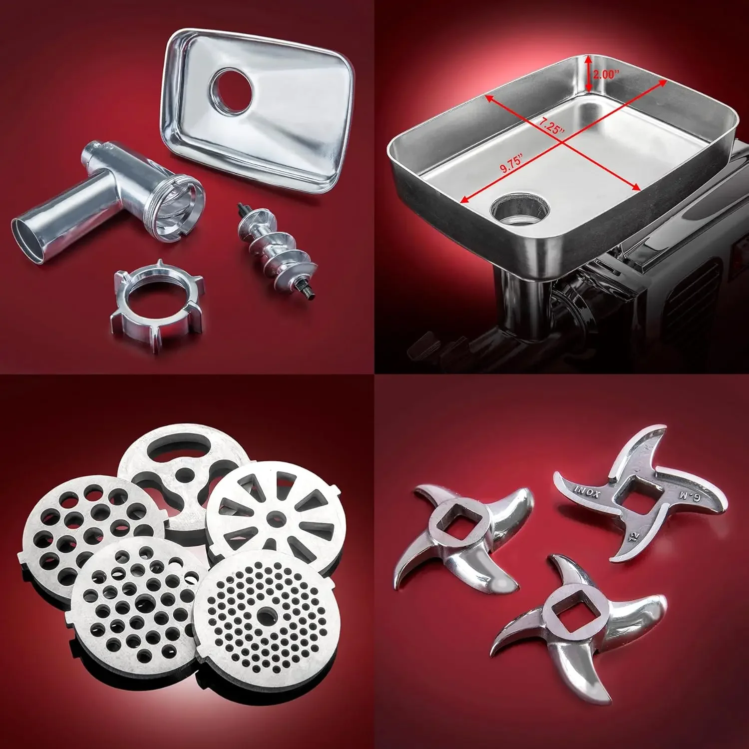 Series 6-In-1 Powerful Size #12 Electric Meat Grinder with Foot Pedal Sausage Stuffer  Kubbe Maker  Patty Press  2 Meat Cla