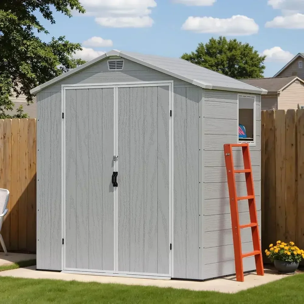Durable 6x4 ft Plastic Outdoor Storage Shed - Secure Resin Tool Shed with Window and Floor - Simple Assembly for Garden and Back