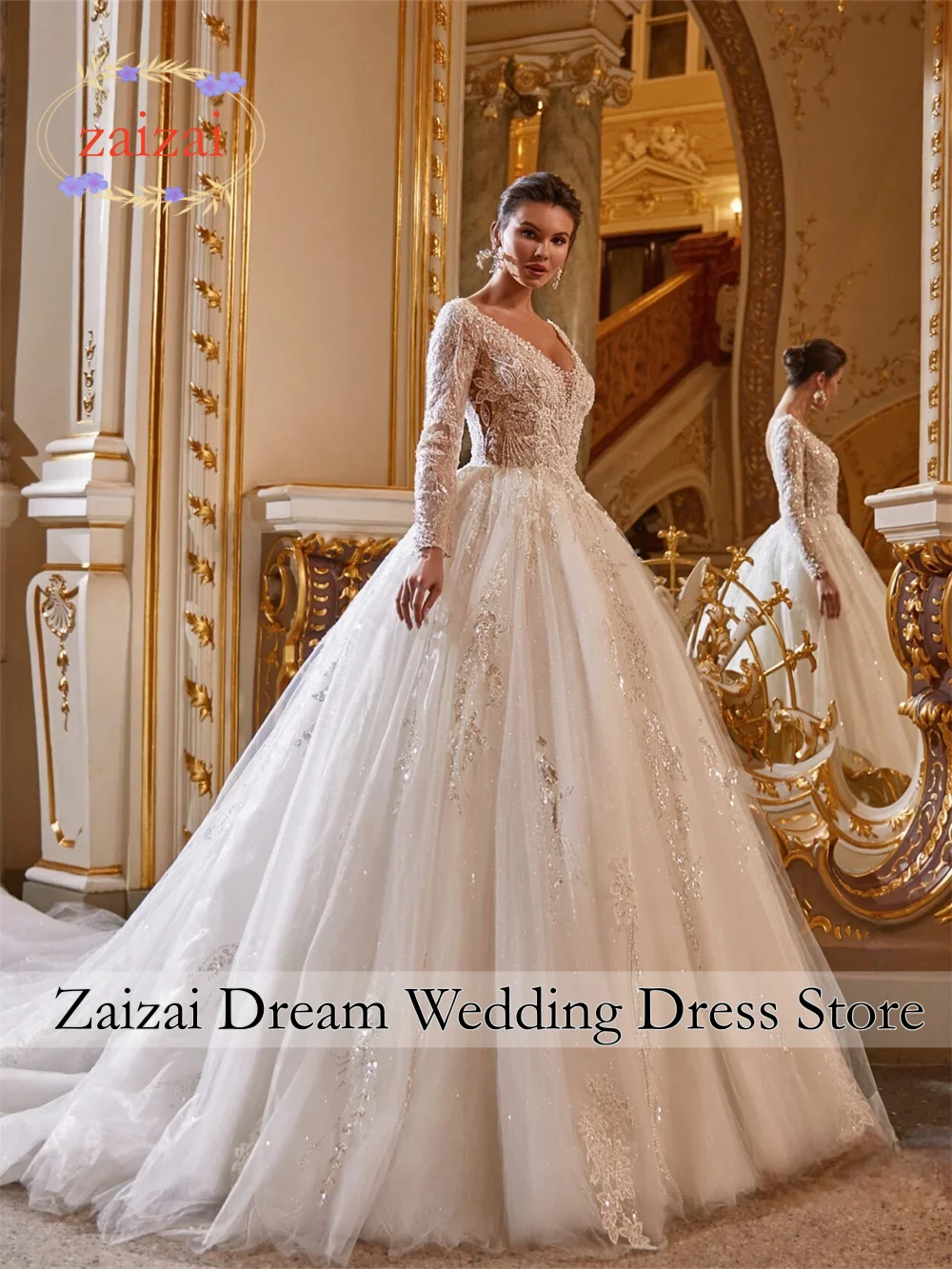 Robe de mariée personnalisée 2026, magnifiques perles, manches longues, robe de mariée à col en V fascinante, robe de mariée charmante pour fête de mariage