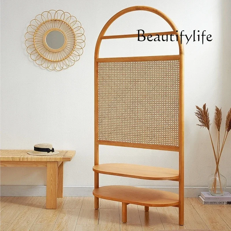 Japanese rattan solid wood screen living room bedroom removable entrance rack entry door block screen