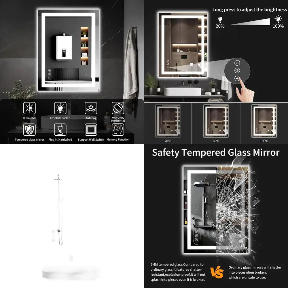 

Зеркало для ванной с LED-подсветкой 24x40, 3 цветовые варианта, с функцией антизапотевания, регулировкой яркости, для туалетного столика, прихожей, гостиной