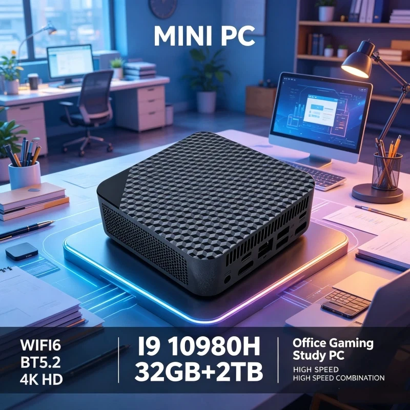 I9-10980HK Performance Mini PC 32GB+2TB Large Storage WiFi6 & Bluetooth 4K Output Compact Design for Office Work Gaming Student