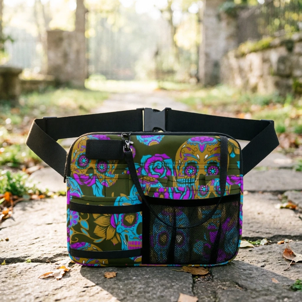 

Винтажная поясная сумка для медсестер с изображением сахарного черепа, многокарманная медицинская сумка-органайзер, практичный органайзер для медсестер