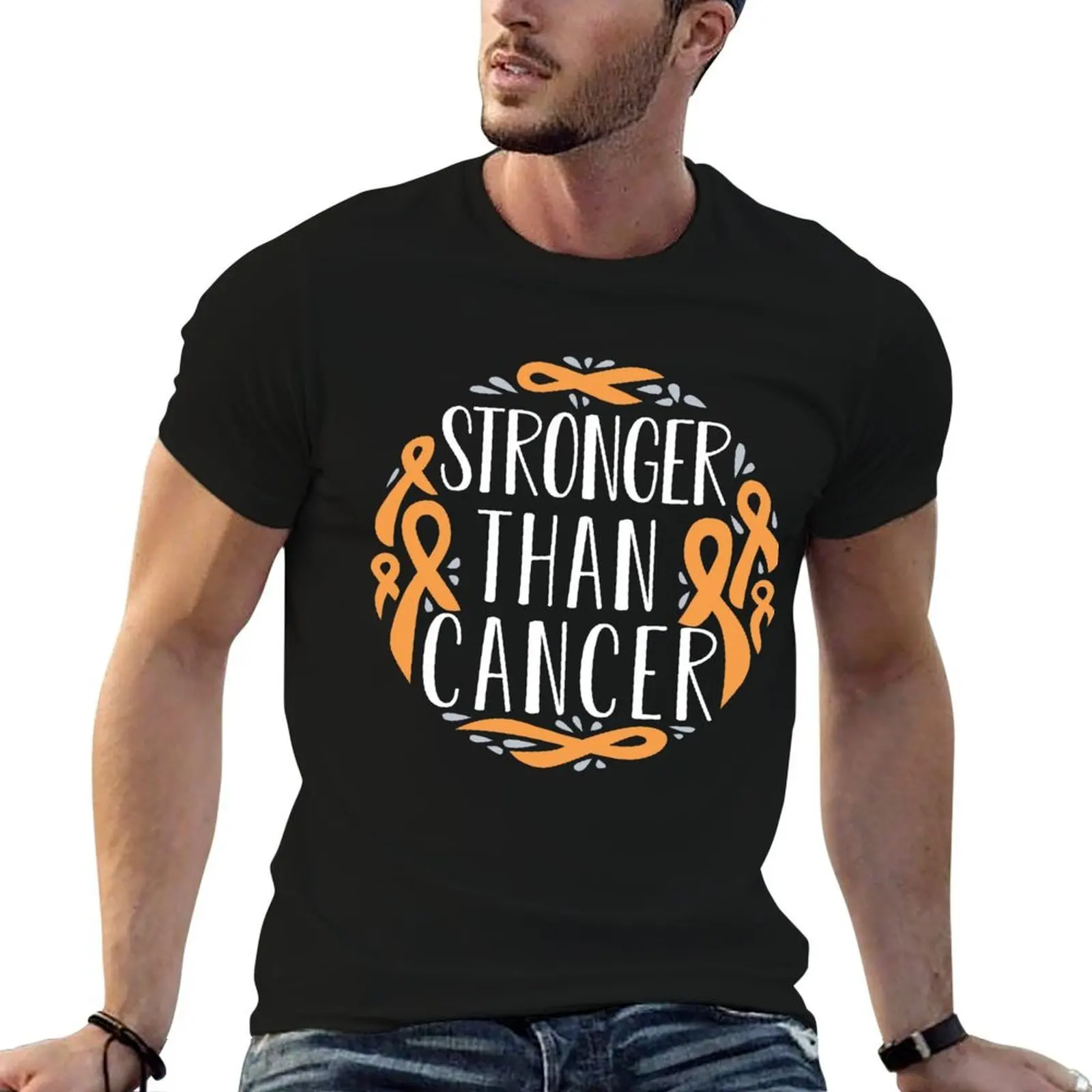 

Stronger Than Cancer | Orange Ribbon Leukemia Survivor T-Shirt t shirts for man graphic tees man t shirt cotton T-Shirt