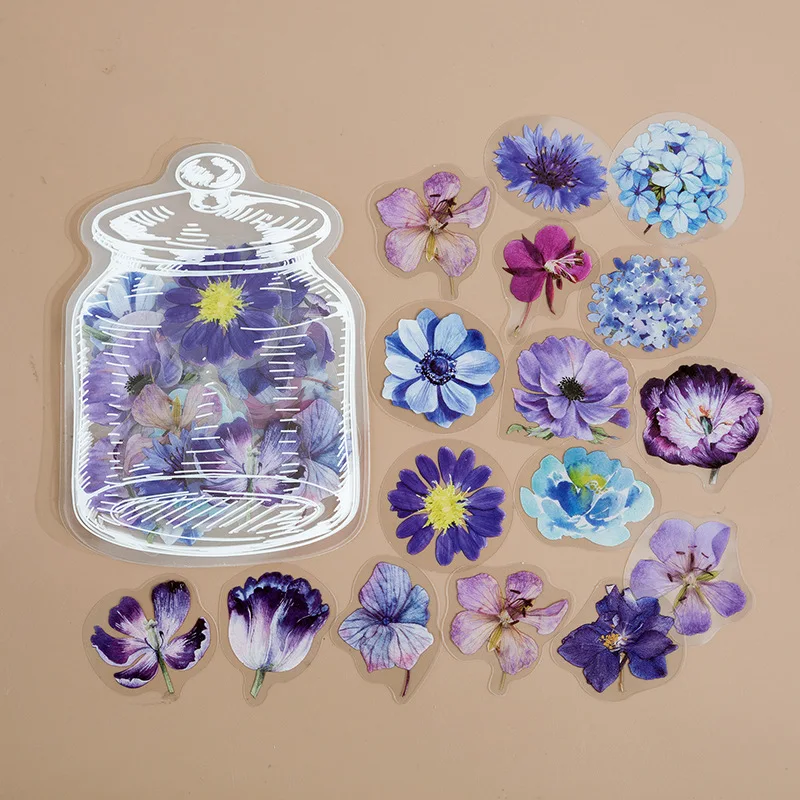 35 stuks flesbloemstickers, waterdicht, transparant, van PET-materiaal, voor decoratie van gitaar en notitieboek