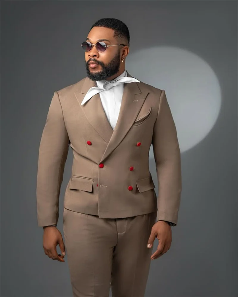 Designer Khaki Men Suit Set 2 Pcs Blazer+Pants Trousers Cotton Customized Formal Office Jacket Wedding Tuxedos Prom Coat