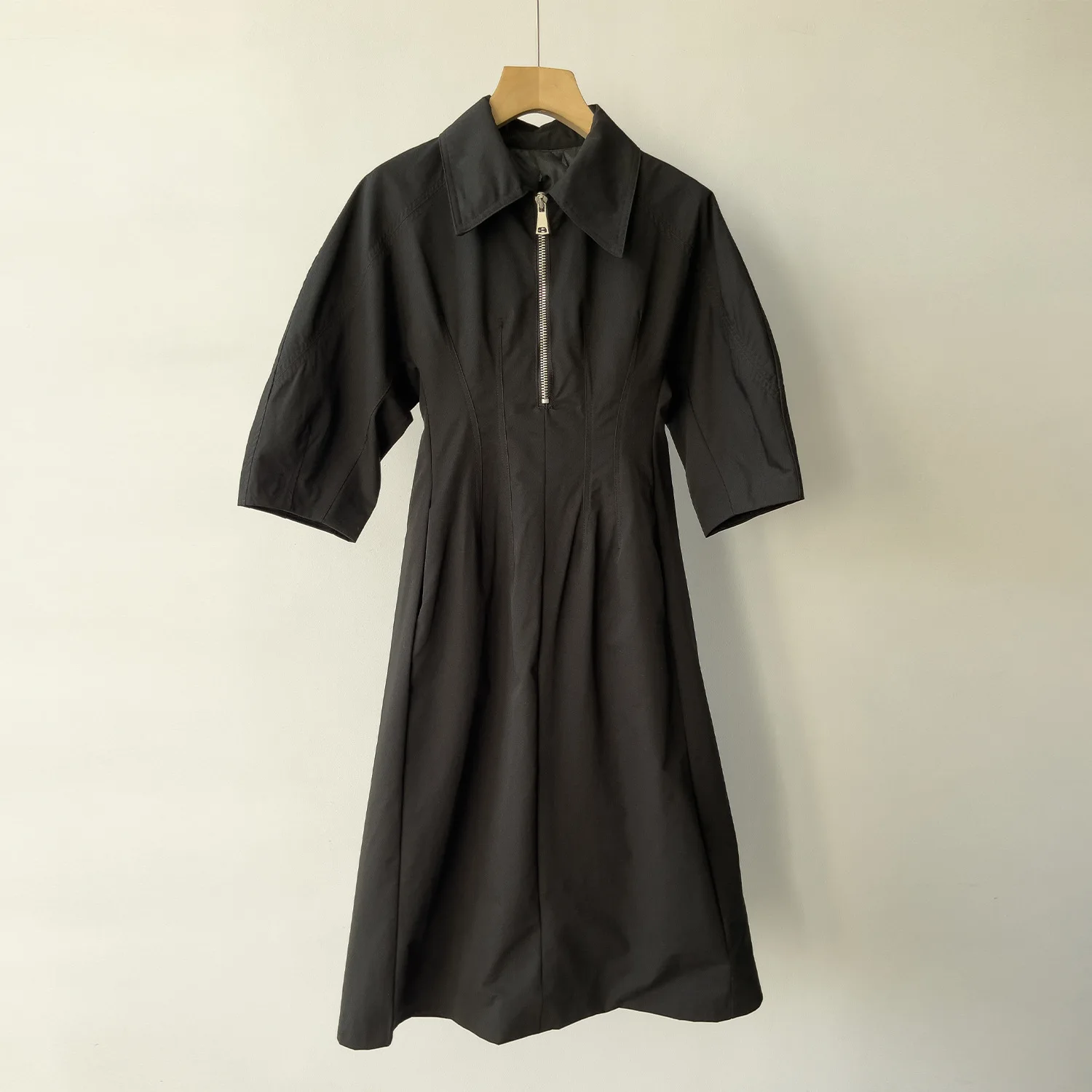 2024 Women's Clothing Waisted front half-zip lapel dress Spring Summer New 0427