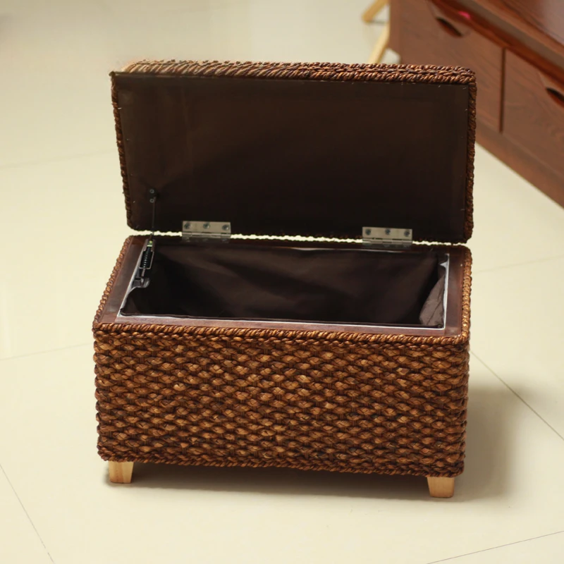 The product can be customized.Hall shoe stool, multifunctional straw storage stool, storage stool, Chinese style seat stool