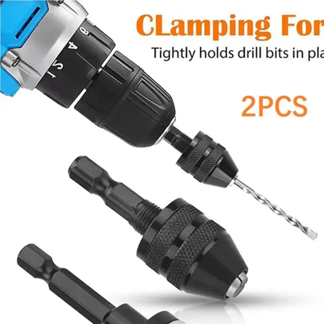 2pcs Keyless Drill Chuck 0.3-6.5mm 0.3-3.6mm Hex Shank Quick Change Converter Adapter For 1/4 Inch Electric Screwdriver Power To