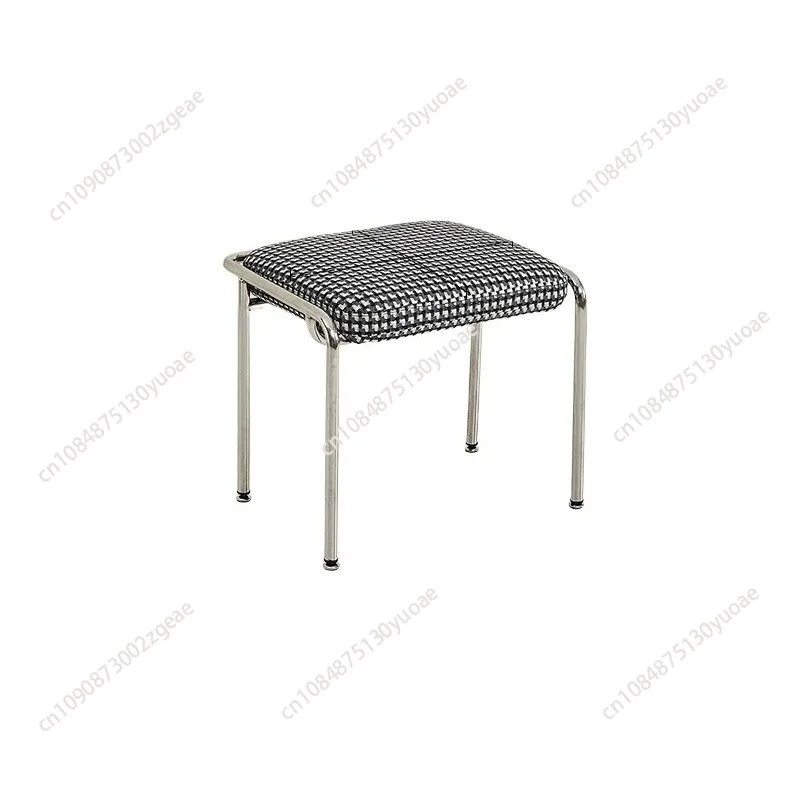 Stainless Steel Upholstered Foot Stool, Multi-use Dining & Dressing Seat for Home, Bedroom and Catering Venue