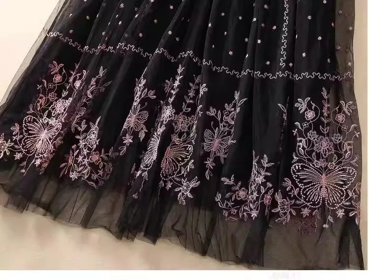 Vestido de malla transparente con bordado de flores y lunares para mujer, traje de verano con Espalda descubierta, tirantes finos