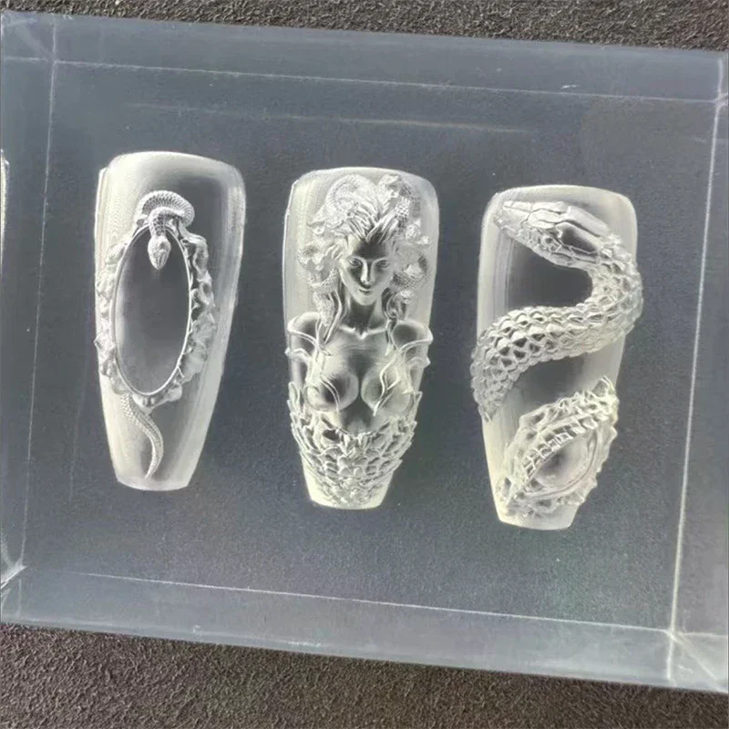 1 pz stampo per unghie in silicone belle donne serpente modello per unghie in rilievo 3D decorazioni per unghie strumento per manicure per nail art