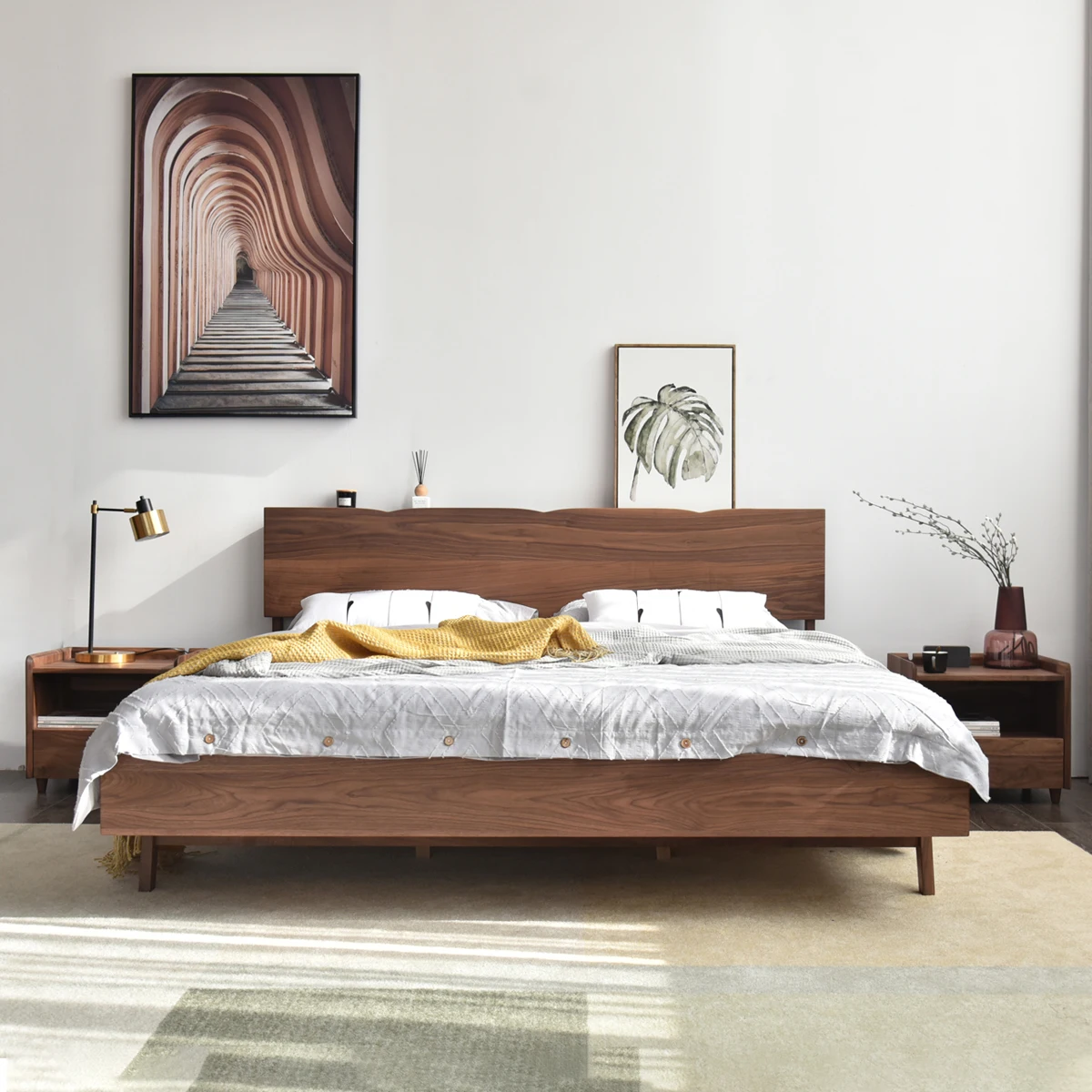LMM solid wood bed Nordic simple full solid wood high backrest bedroom bed