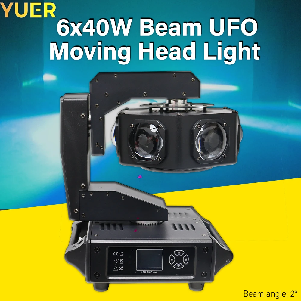 YUER LED 6*40W Beam RGBW 4-in-1 Stage Light DMX Infinite Rotating Strobe Colored UFO Effect Light DJ Disco Bar Party Performance