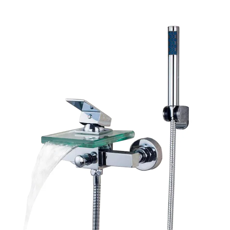 

Brass Modern Waterfall Shower Faucet, Glass Triple Faucet Single Handle Bath Faucet Set