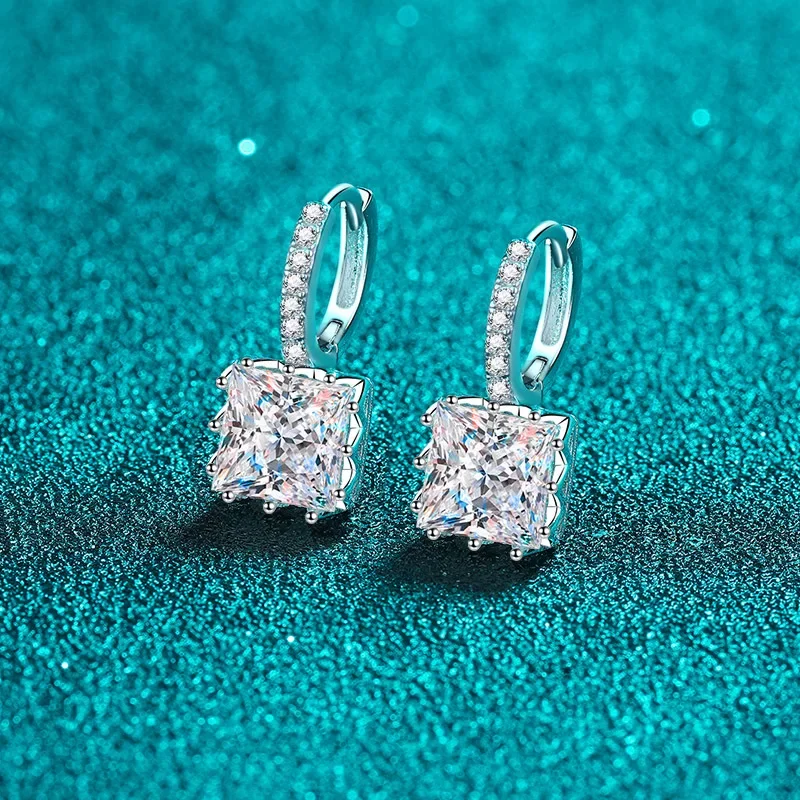 18K gold earrings female princess diamond square moissanite ear buckle plated pt950 platinum simple fashion ear jewelry