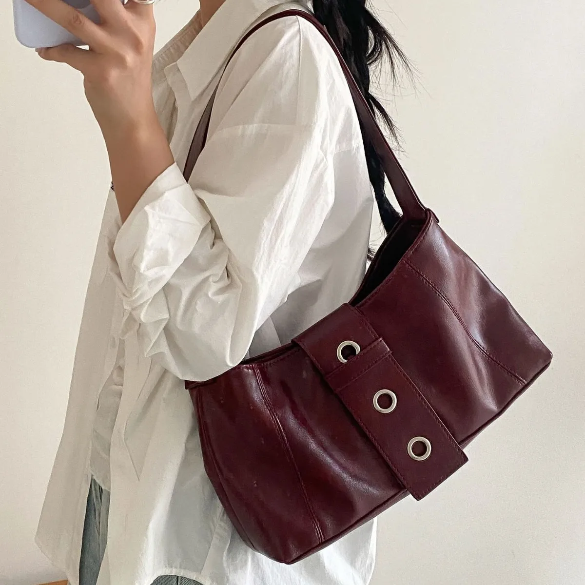 

Fashion Rivets Women's Armpit bag PU leather Female Shoulder Bag ladies Hand bag Sac A Main big handbag bolsa feminina totes