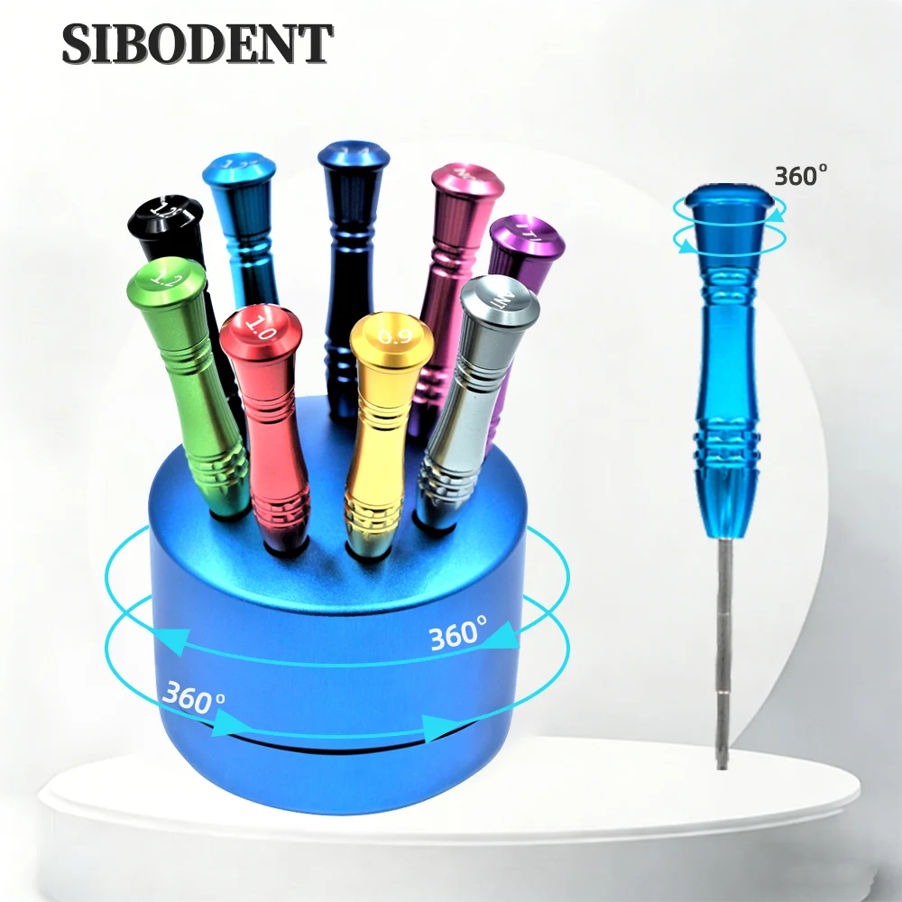 

9-Piece Stainless Steel Dental Implant Micro Screwdriver Set with Round Organizer Base - Dental Lab Technician Tools