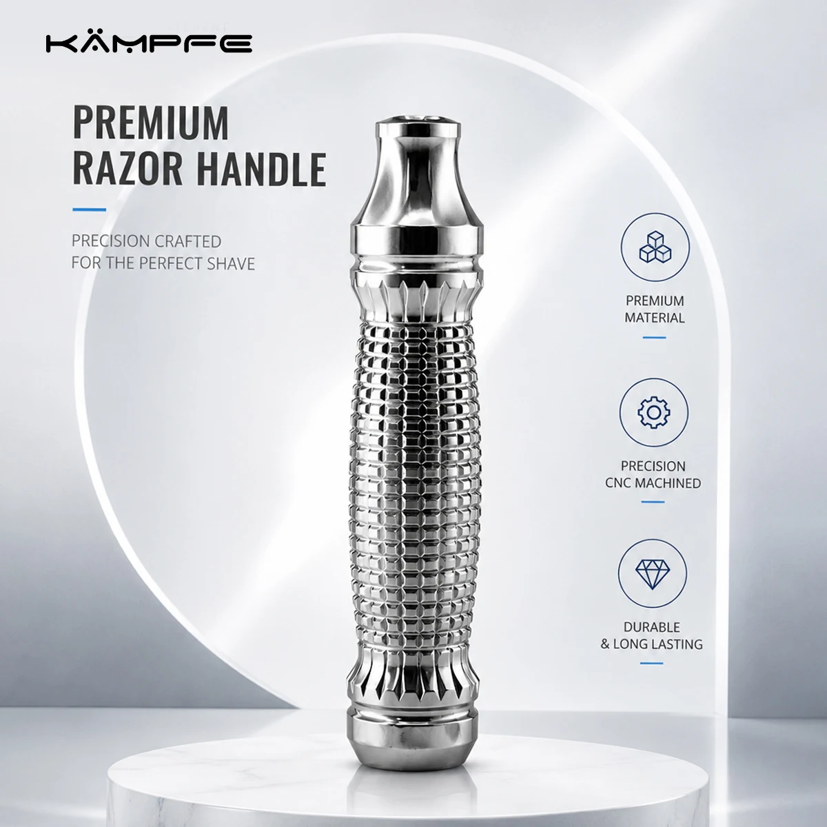 KAMPFE Replacement Stainless Steel Razor Handle Polished Metal Grip CNC Machined Compatible with Double Edge Safety Razor Men