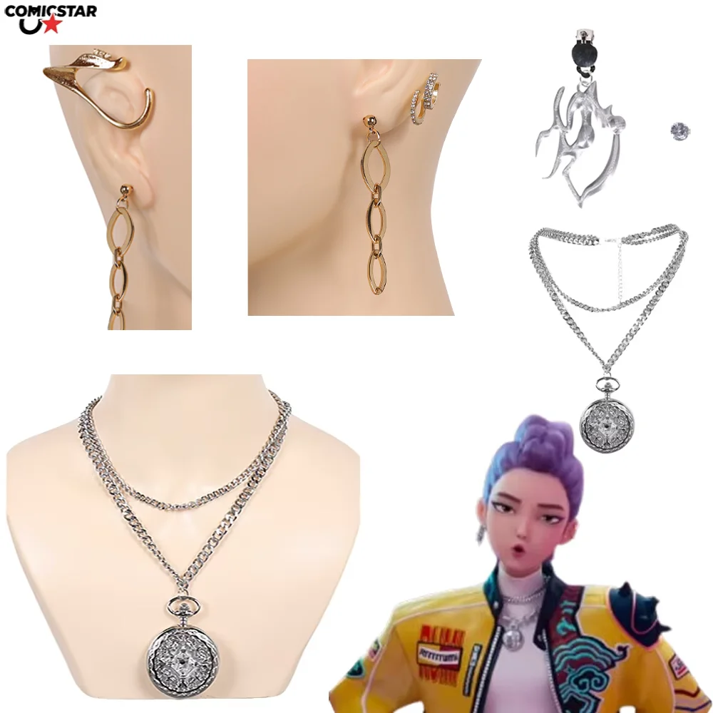 

Kpop Demon Hunter Huntrix Rumi Cosplay Necklace Neck Chain Jewelry Alloy Pendant Ear clip Roleplay Halloween Costume Accessories