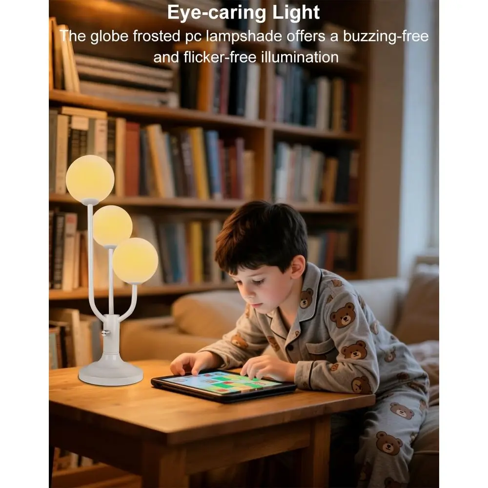 Mid-Century Modern 3-Light Dimmable Desk Lamp with Warm White Globe, 3000K, Nightstand Light, G9 Bulb Included