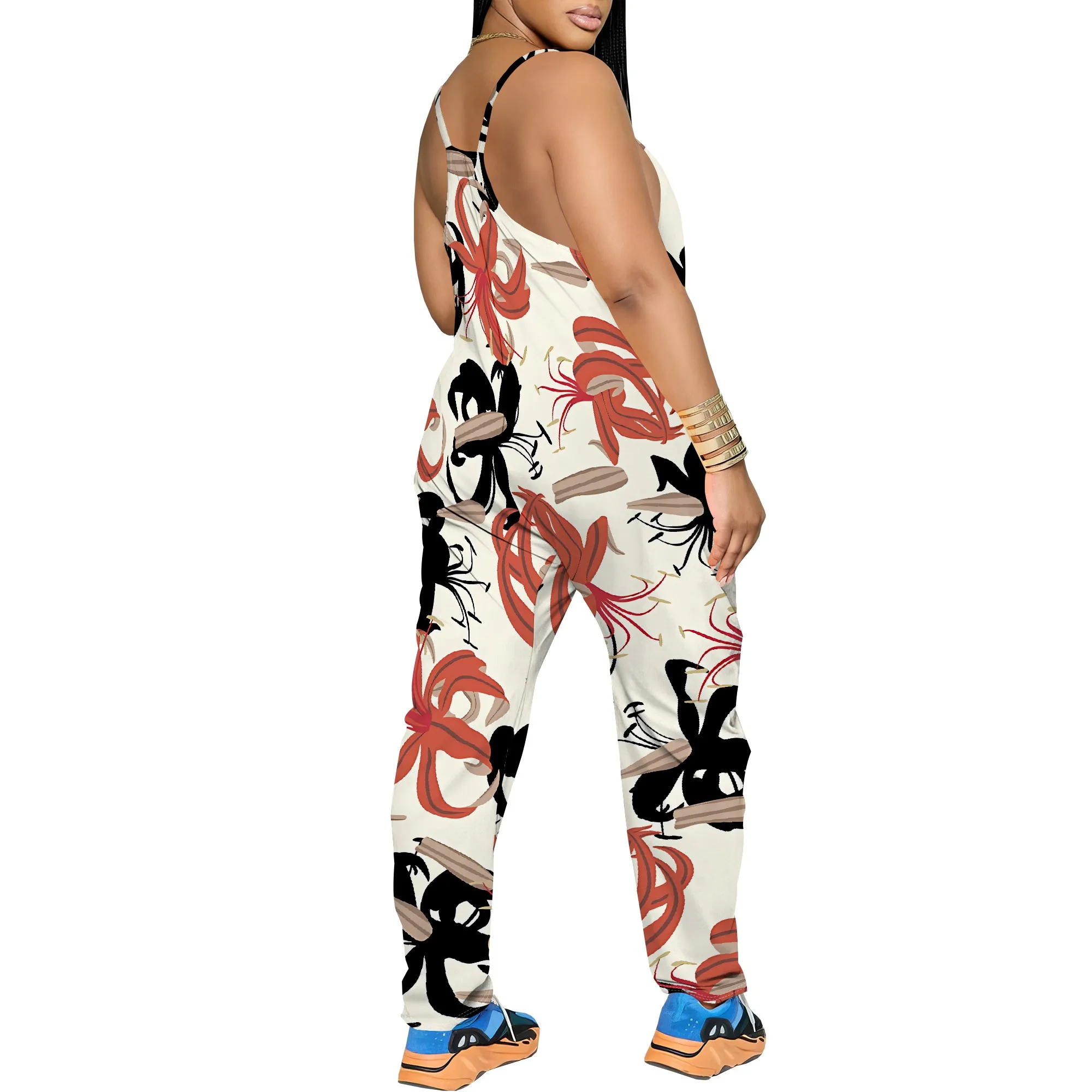 Brush Stroke Floral Print Jumpsuit for Women Sleeveless Spaghetti Strap Casual Vacation Outfit