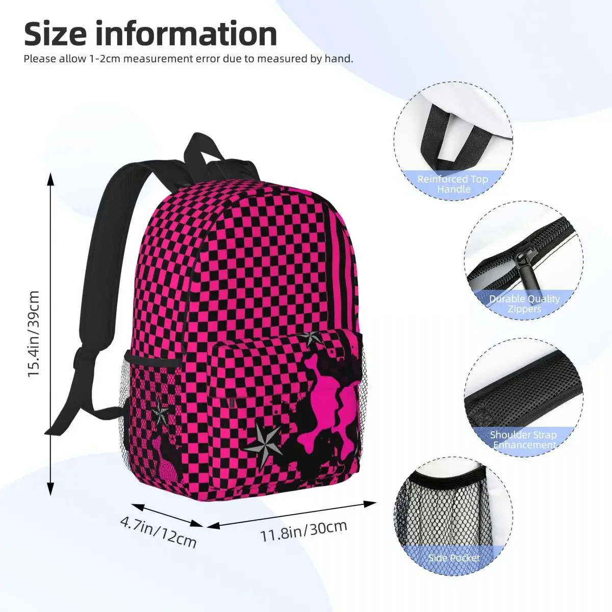 Sac à Dos Punky Emo Rose pour Adolescent, Cartable d'École pour Enfant, à la Mode, pour Ordinateur Portable, Grande Capacité