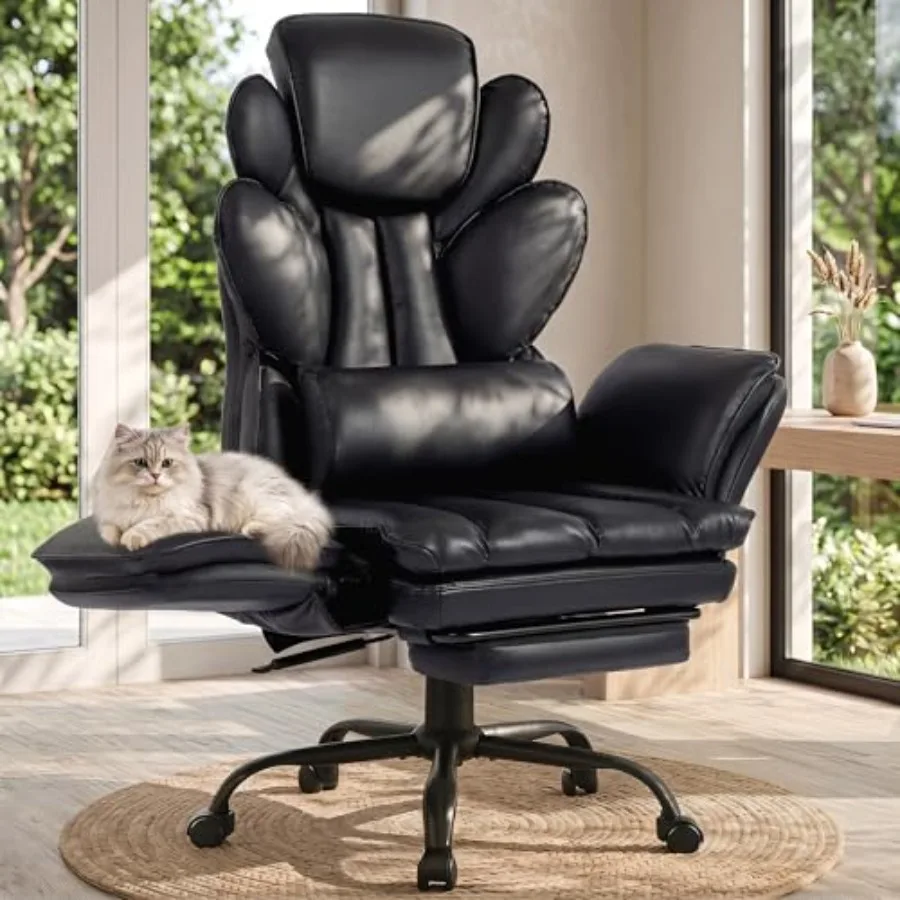 Office chair with flip armrests and criss-cross design for desk use, PU leather in black, wide seat and tall frame for big and