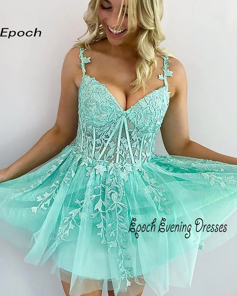 Epoch Mini abito da sera muslimexatextido beazis scovolant Spaghtti Strap elegante pizzo Arabia Beach Cocktail Party Prom Gown per le donne