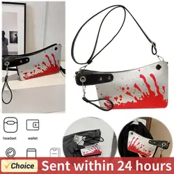 Women Horror Crossbody Bag PU Leather Bloody Satchel Bag Adjustable Strap Gothic Clutch Purse Halloween Party Bag