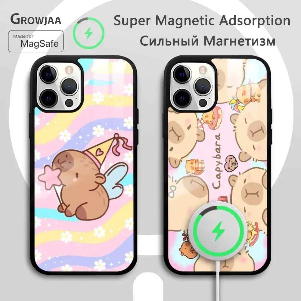 

Cute Capybara Kawaii Phone Case For IPhone 16 15 14 13 12 11 Pro Max Plus Mini Magsafe Mirror Wireless Magnetic Funda