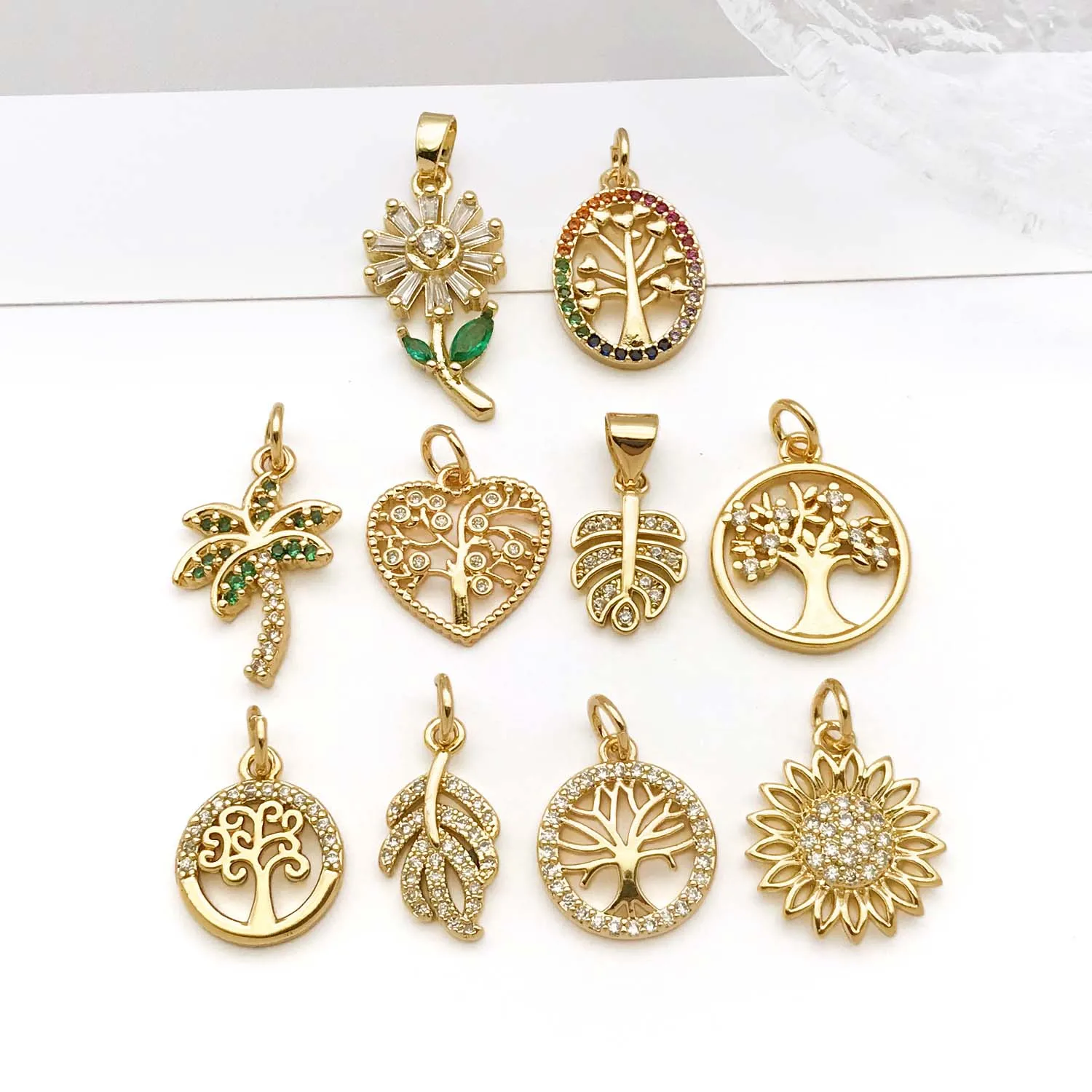 1pc 18K Real Gold Plated Brass Plant Trees, Flowers Charms Pendants for DIY Bracelets Necklaces Earring Jewelry Making Accessory