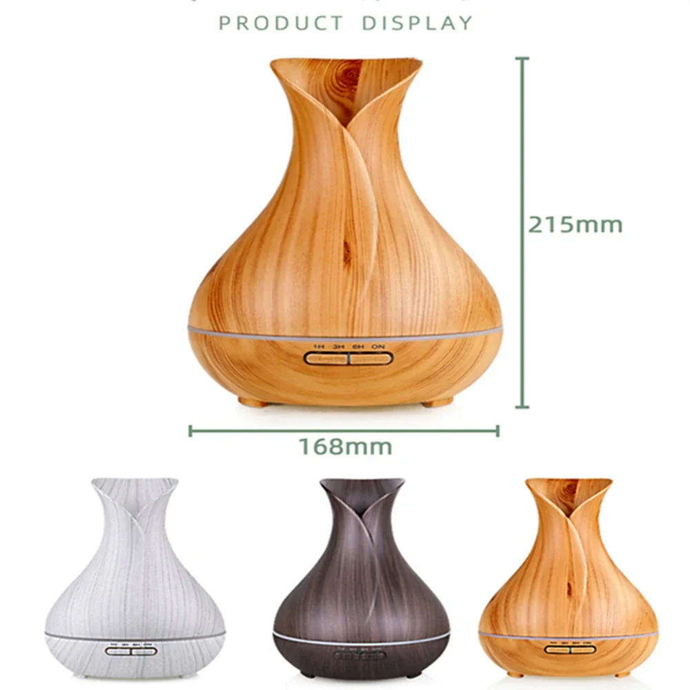 Air Humidifier 400ml Oil Aroma Diffuser Wood Grain LED Power-off Protection Night Light Timing 7 Colors Mist Sprayer for Spa