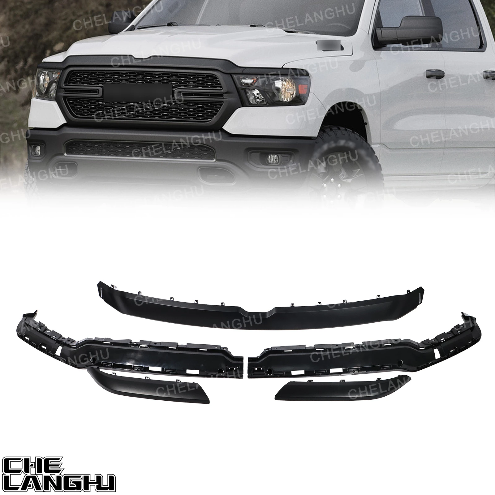 For Dodge RAM 1500 2019 2020 2021 2022 2023 1 Set Front Center Grille Upper Surround Molding Glossy Black Trim Cover 68335015AG