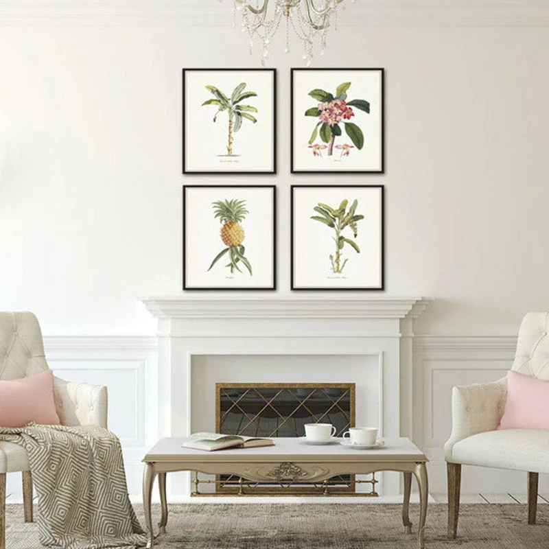 خمر النباتية الاستوائية طباعة الأناناس ديكور الساحلية النباتية المشارك أشجار النخيل قماش لوحات لغرفة المعيشة هدايا المنزل #3