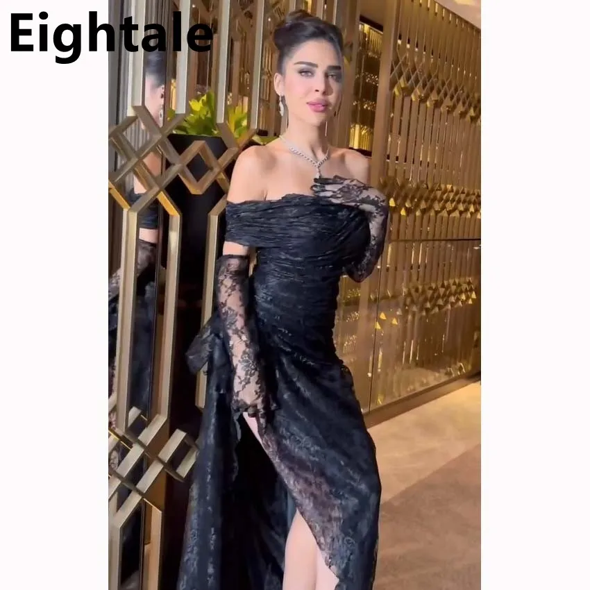 Eightale Elegant Black Lace Evening Dress Off Shoulder Mermaid Prom Party Dress Women Formal Dress Wedding Bridesmaid Dress