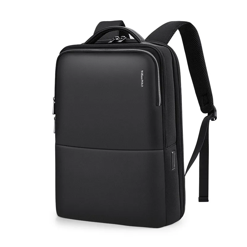 Leather backpack male fashion multi-functional backpack Business leisure student first layer cowhide computer bag Black -15.6