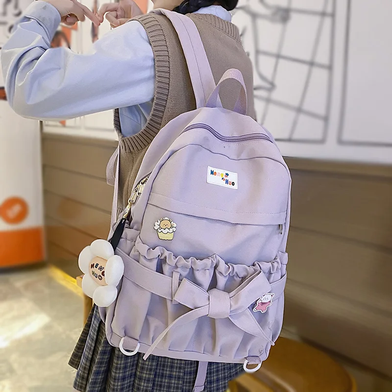 Cute Sweet Girl School Backpack Large Capacity Women Bowknot Waterproof Students Book Bag Female Laptop Backpack Travel Bag