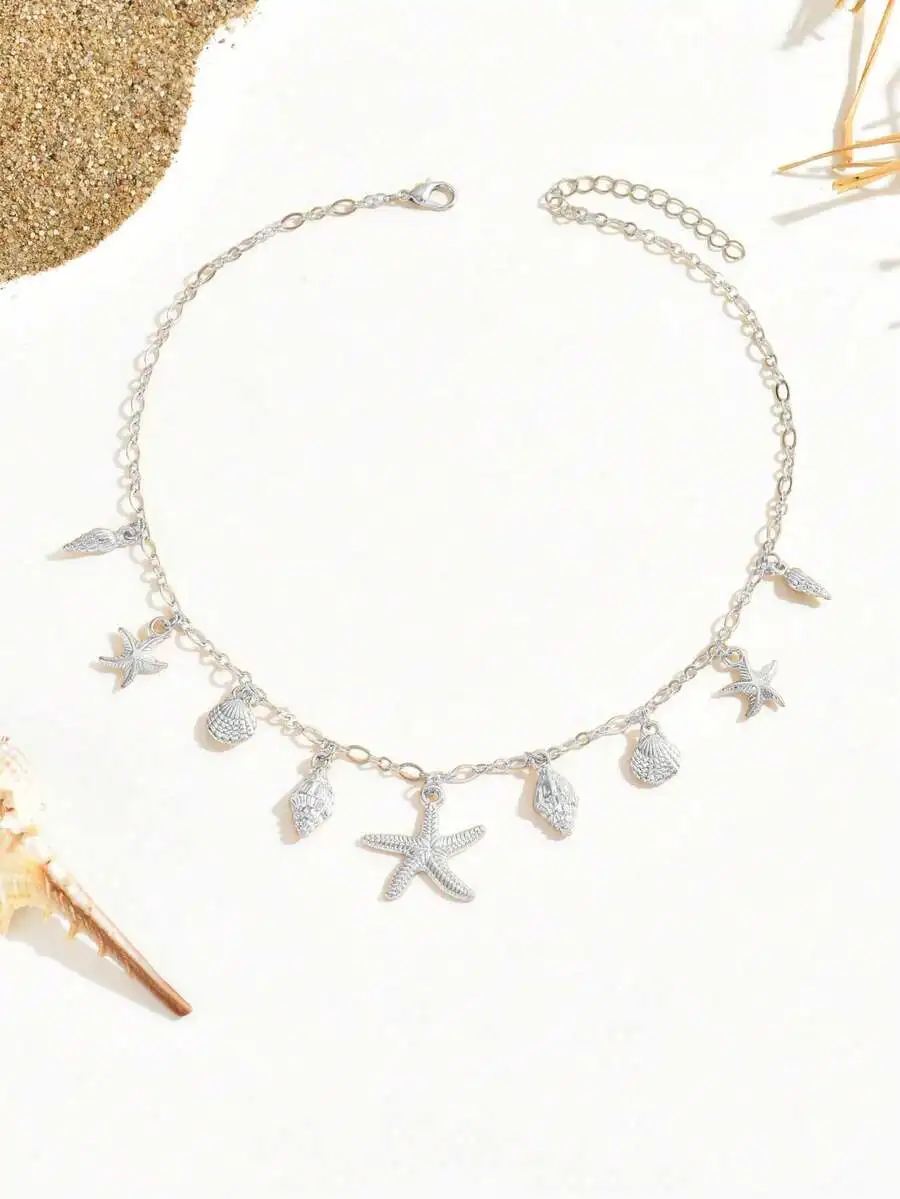 

Women Bohemian Beach Style Sea Star Shell Pendant Chain Necklace For Party Holiday