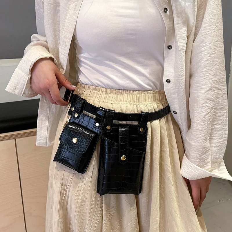 Women's Belt Bag Alligator grain PU Fanny packs Lady Streets fashion Crossbody Chest Bag 2 Piece Set Waist Bags Phone pack Purse