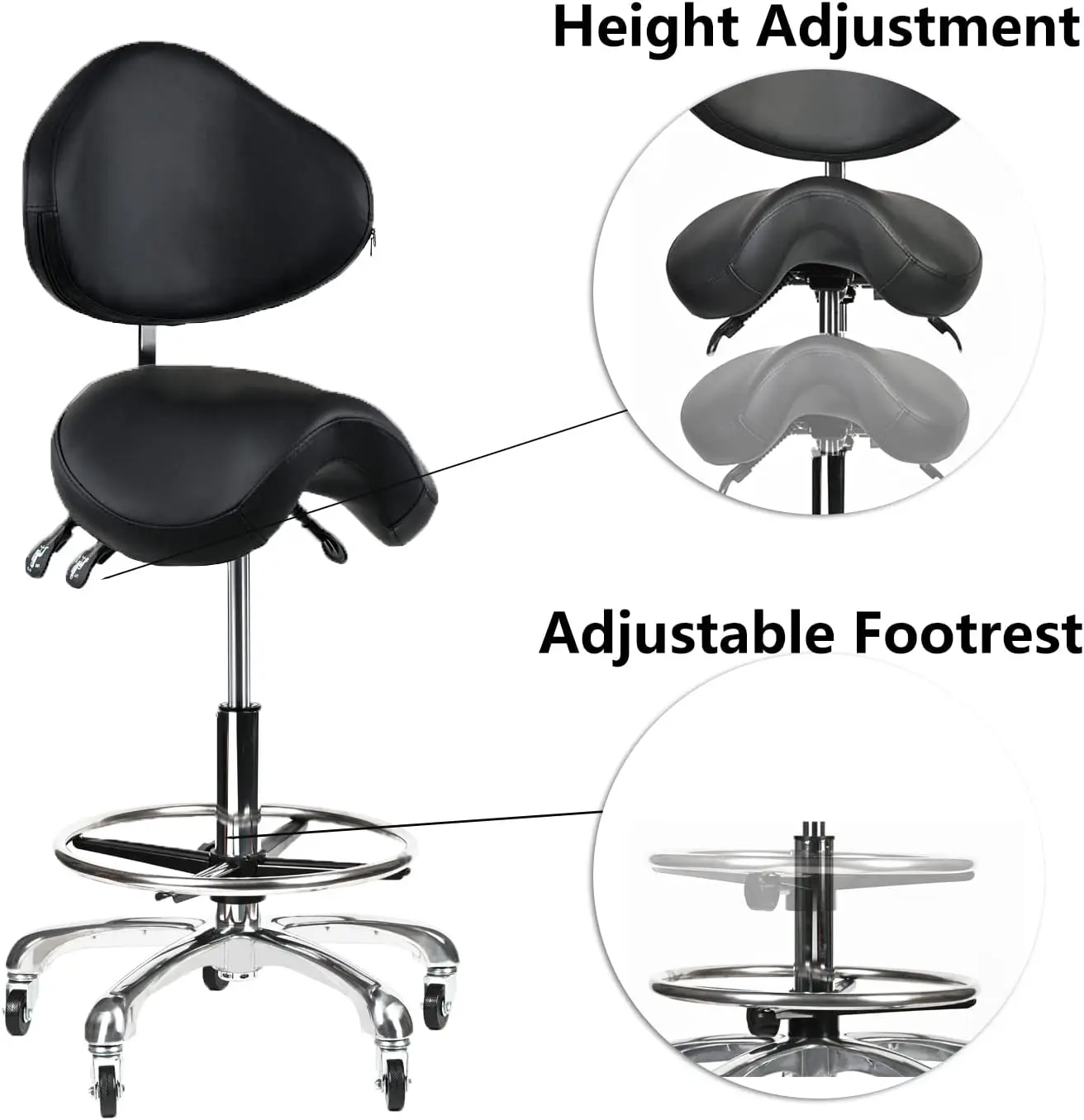 Banc de dégager avec dossier, chaise roulante recommandée, pied réglable, rotation hydraulique, optique d'inclinaison ergonomique, roulettes de siège noires