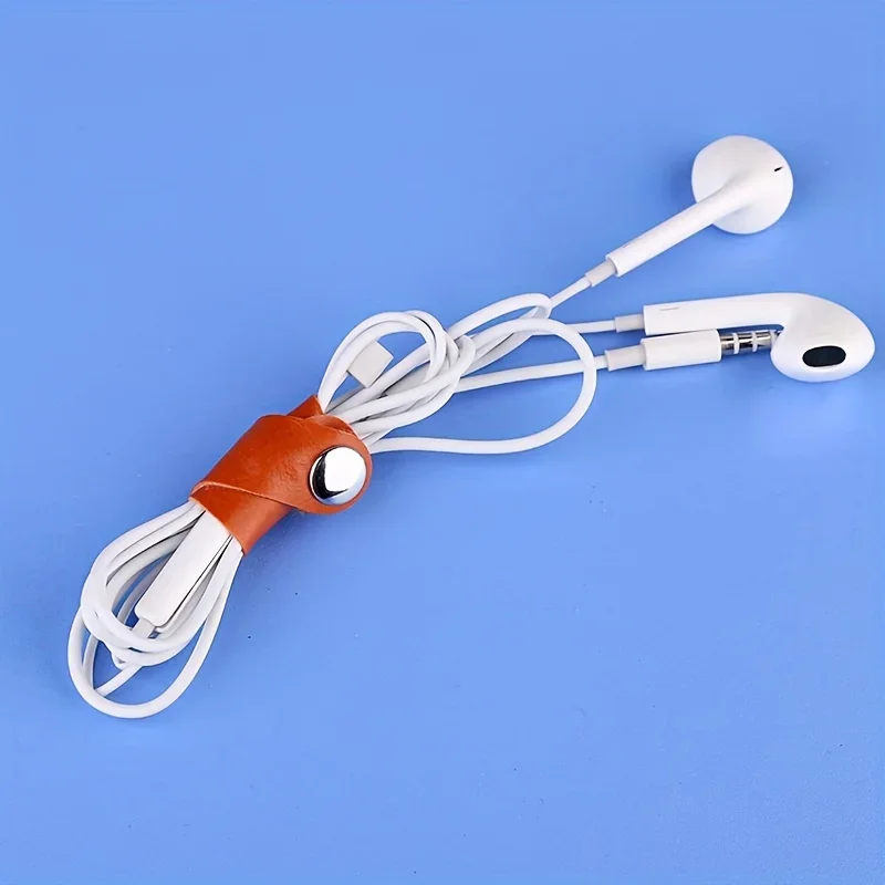 10pcs Faux Leather Data Cable Earphone Cable Faux Leather Tie, Without Battery, for Cable image 3