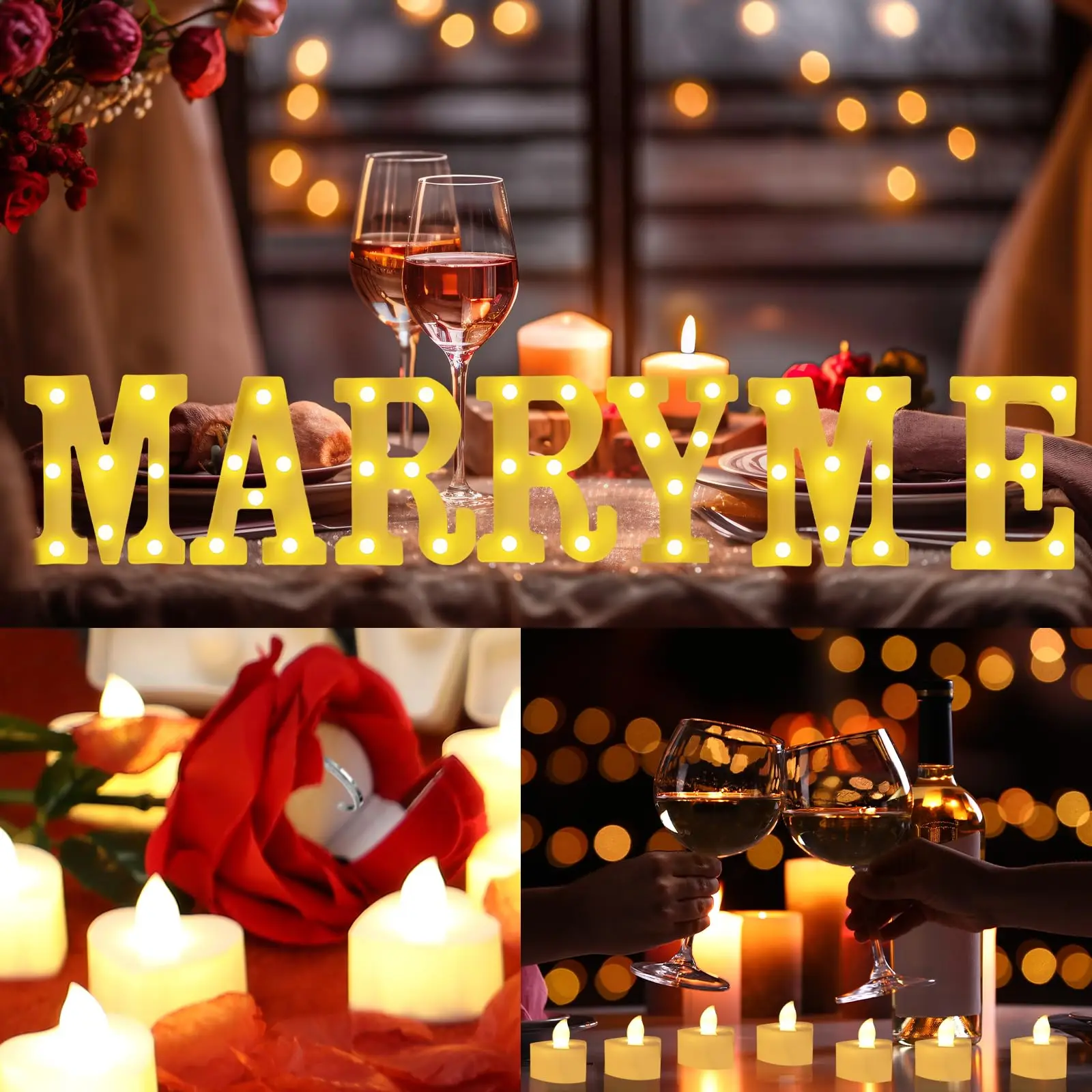 Marry Me Letters Proposal Decorations Will You Marry Me 2000 Rose Petals LED Candles for Valentine day Proposal Engagement
