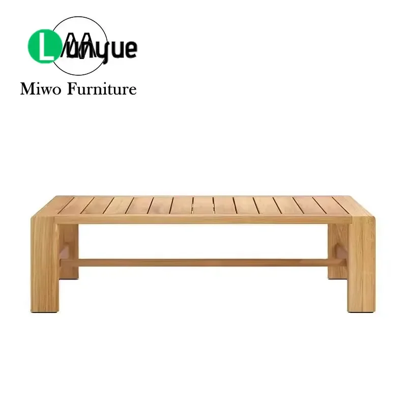 Modern Rectangular Outdoor Coffee Table Natural Teak Wood Fabric Customizable Patio Garden Furniture Durable Weather