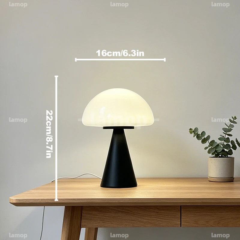 Umbrella Mushroom Glass Table Lamp Modern Minimalist Tapered Sturdy Base Desktop Decor Table Lamp for French‑Cream‑Style B&B Stu