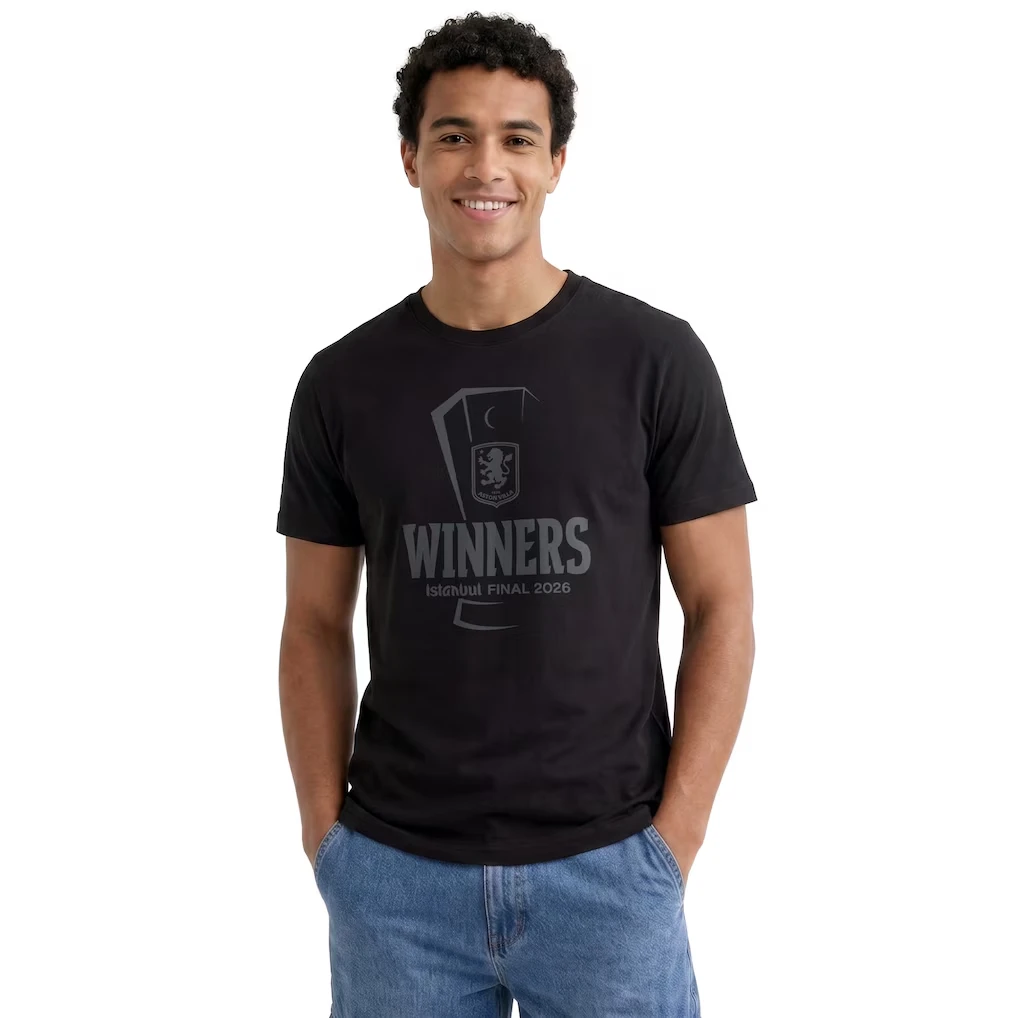 Camiseta Aston Villa Campeões da Europa League 2026 para Homens e Mulheres, Roupas de Algodão de Verão, Camiseta de Gola Redonda de Manga Curta, Streetwear Unissex