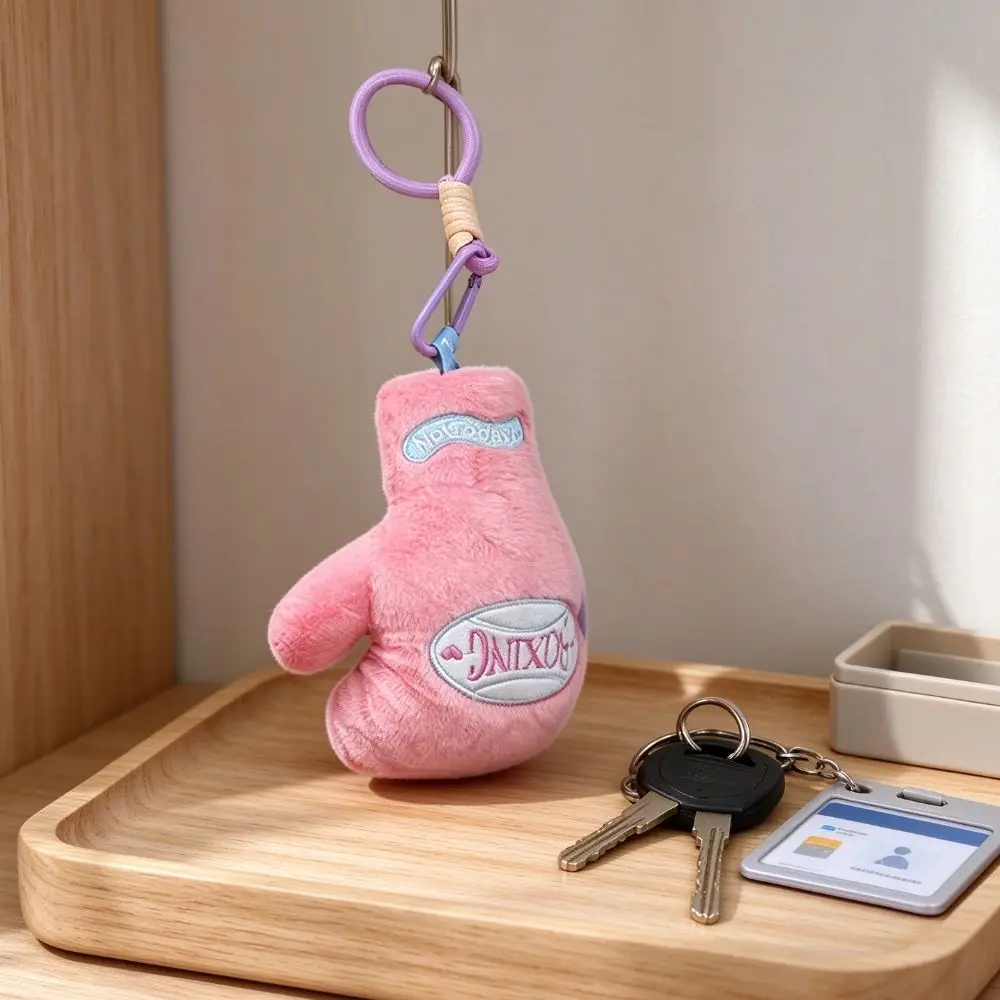 Backpack Pendant Boxing Gloves Keychain Stuffed Doll Soft Cute Fitness Plush Keychain Sports Theme Pink Plush Boxing Pendant