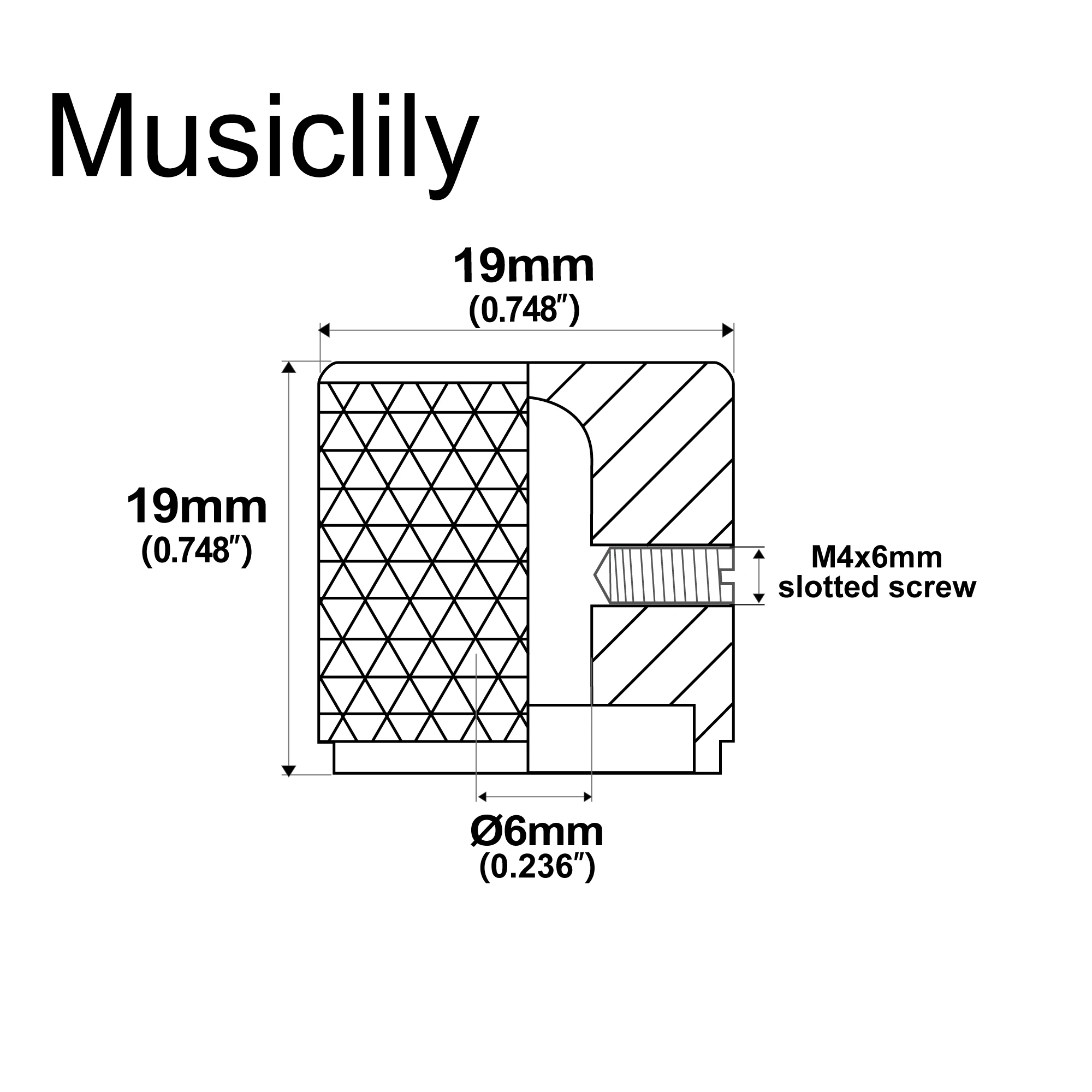 Musiclily Pro 6mm Steel Flat Top Control Knob with Set Screw for Electric Guitar Bass (Set of 2)